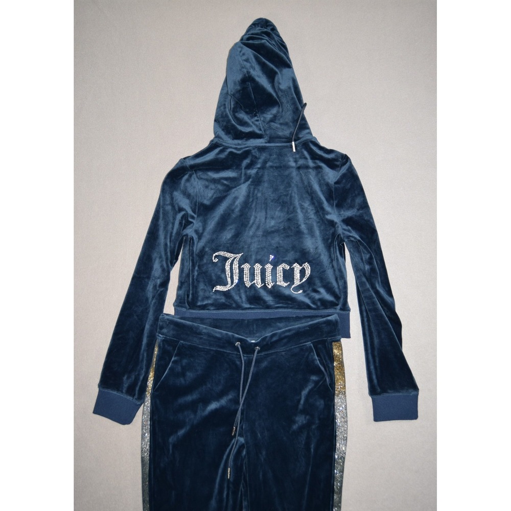 Juicy Couture Tracksuit Womens Large Blue Velour Rhinestone Logo Y2k Warm Up LA